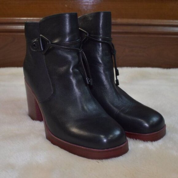 Korks Mertle Black Leather Block Heel Platform Booties Sz 9.5 Retro Hippie Chic - Picture 4 of 11